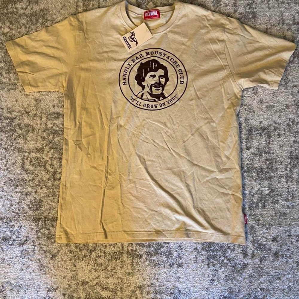 Revival Handle Bar Mustache Club Tee Brand New Size Large.